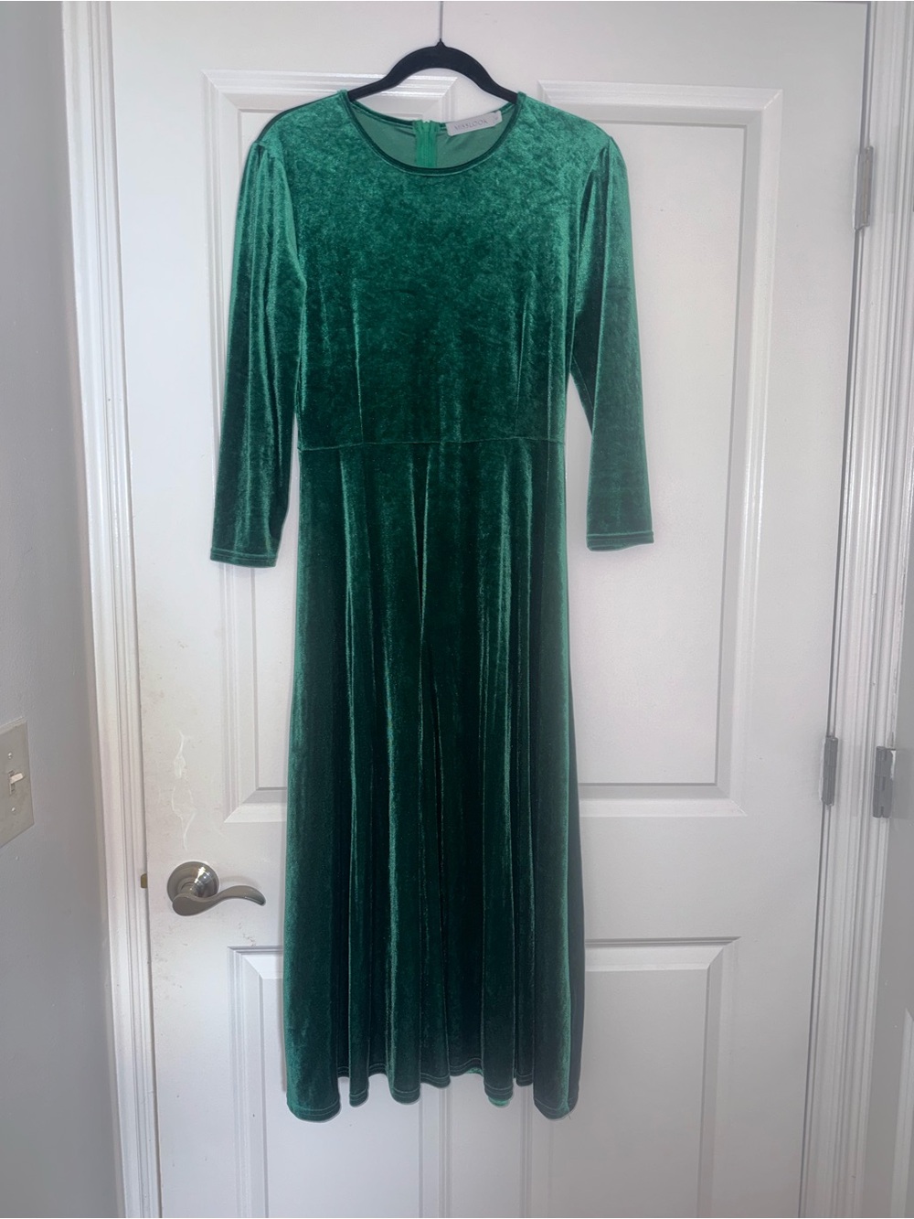 MISSLOOK Emerald Green Velvet Midi Dress with 3/4 Sleeves
